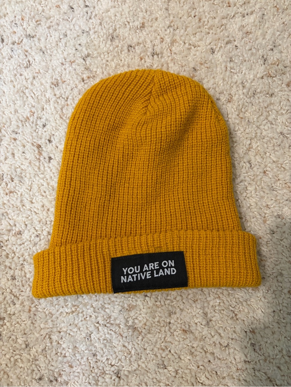 "You Are On Native Land" Mustard Yellow Beanie